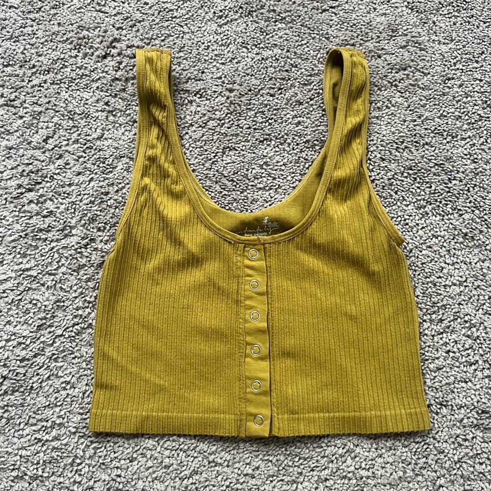 Free People Mustard Ribbed Snap-Front Tank Top